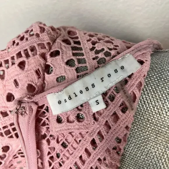 Endless Rose Vintage Pink Lace Top S Small Ruched Puff Sleeve Shirt - Picture 2 of 9